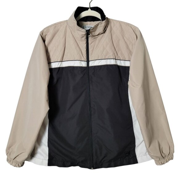 Wilson Mens Y2K Black Beige Colorblock Windbreaker Jacket Pant Track Suit Set M - Picture 2 of 16
